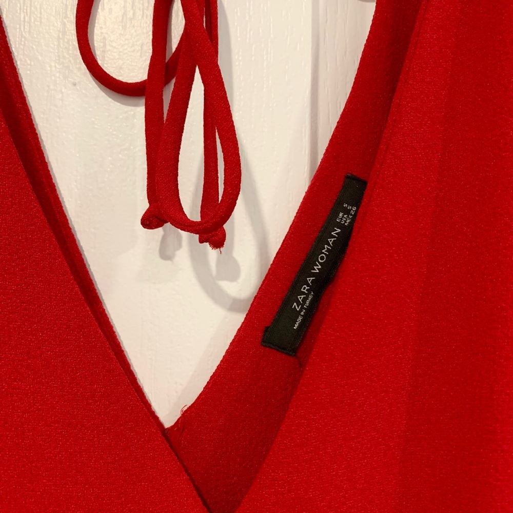 ZARA Red Wide Leg Jumpsuit - Picture 2 of 5